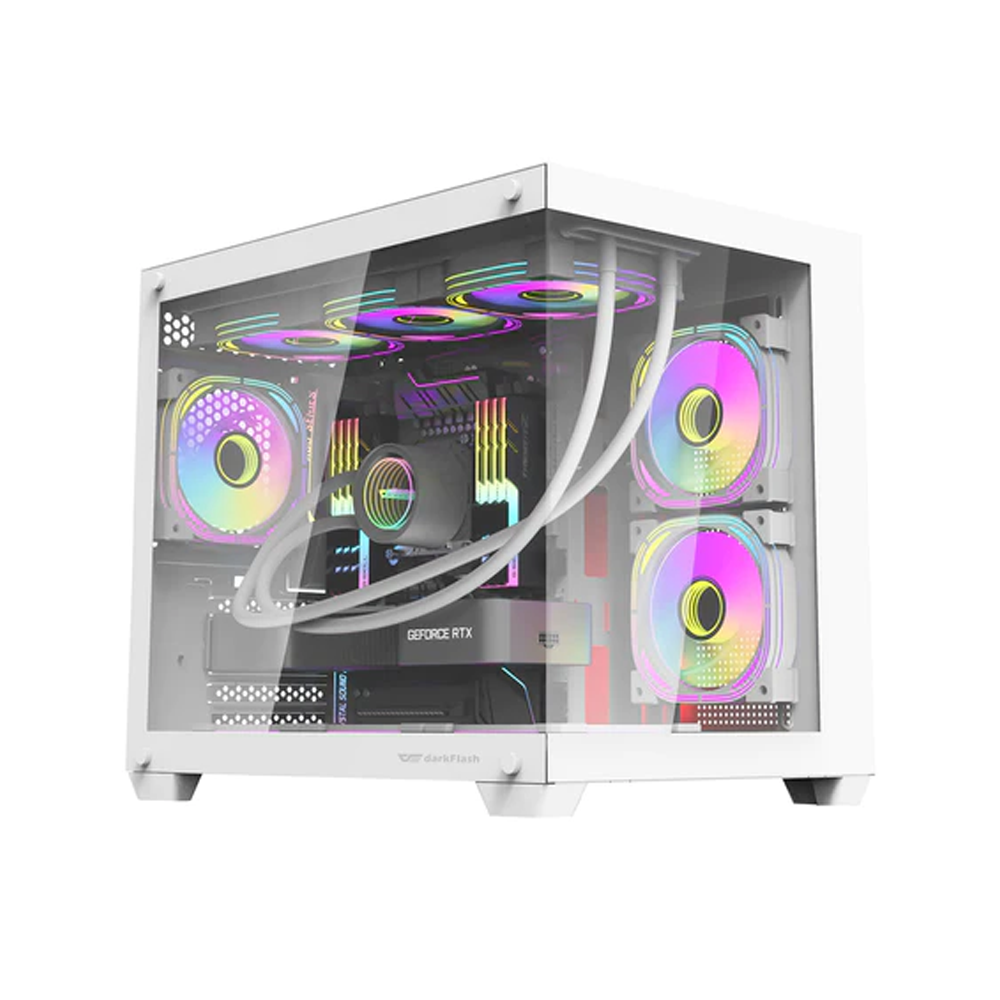 darkFlash C285MP Tempered Glass M-ATX White Casing