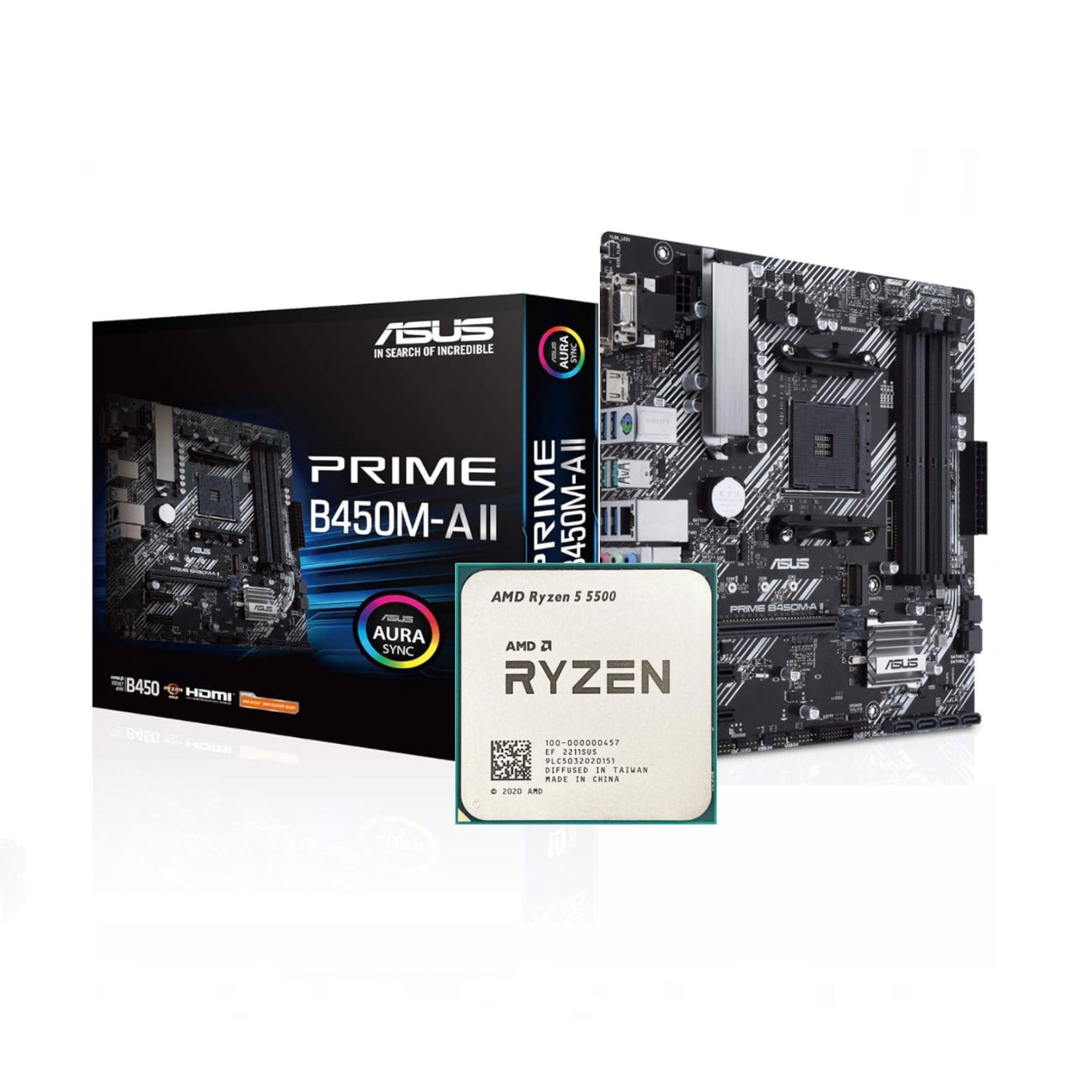 AMD Ryzen 5 5500 + Asus Prime B450M-A II Socket AM4 DDR4 Bundle