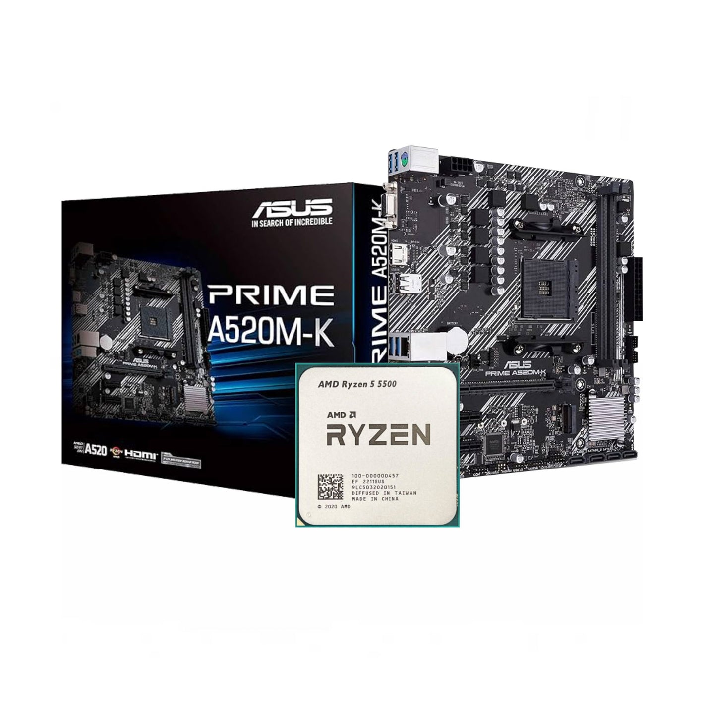 AMD Ryzen 5 5500 + Asus Prime A520M-K AM4 DDR4 Bundle