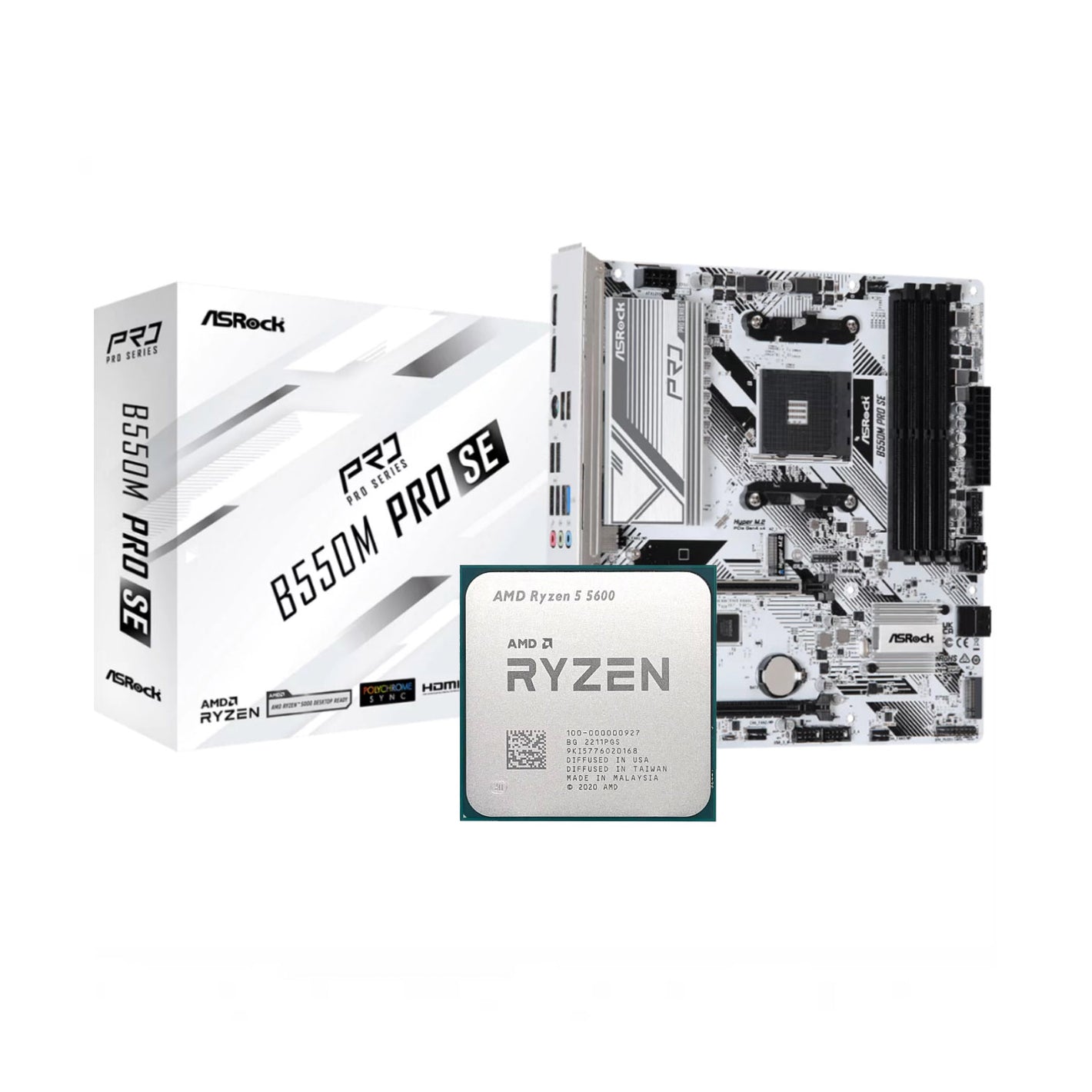 AMD RYZEN 5 5600 + Asrock B550M Pro SE White AM4 DDR4 Bundle