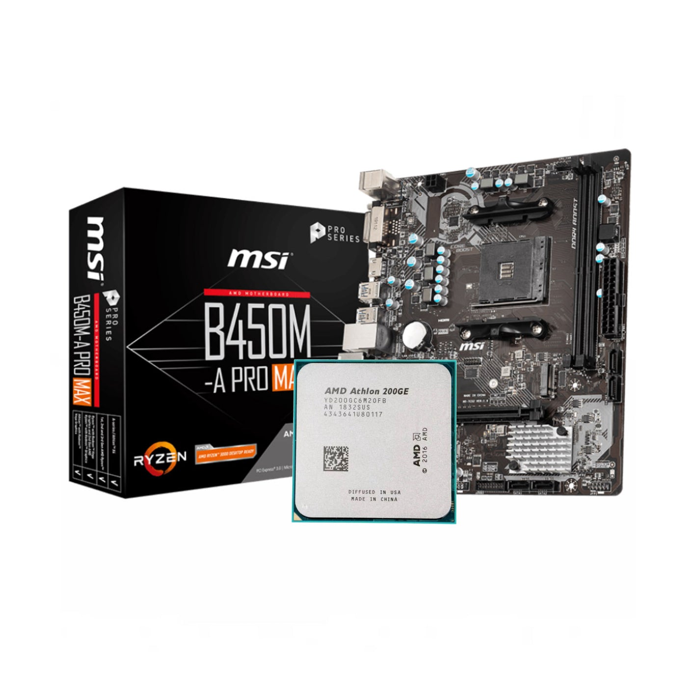 AMD Athlon 200GE + MSI B450M-A Pro MAX AM4 DDR4 Bundle