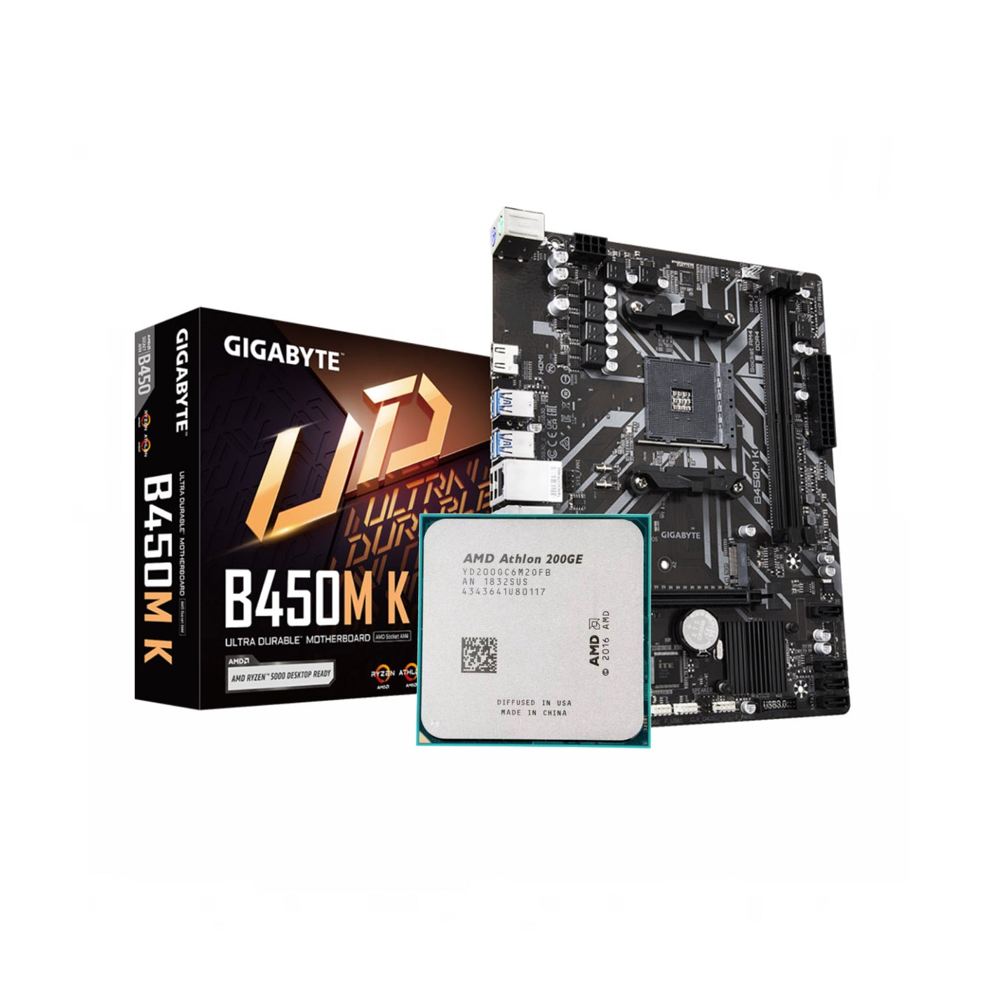 AMD Athlon 200GE + Gigabyte B450M-K AM4 DDR4 Bundle