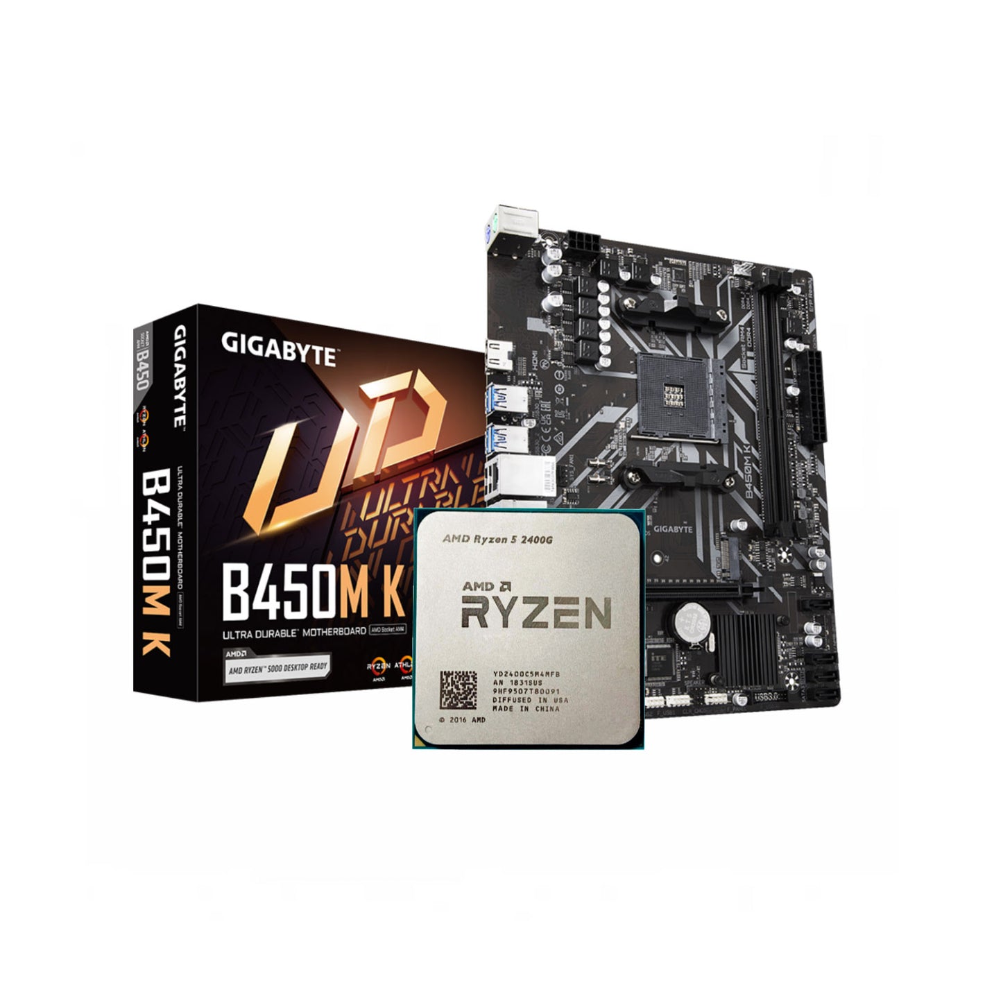 AMD Ryzen 5 2400G + Gigabyte B450M-K AM4 DDR4 Bundle