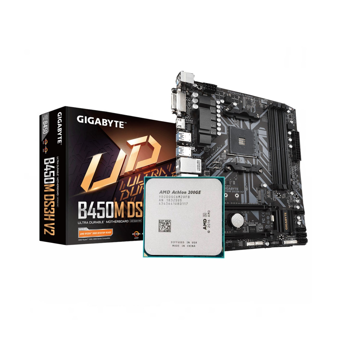 AMD Athlon 200GE + Gigabyte B450M DS3H V2 AM4 DDR4 (Bundle)