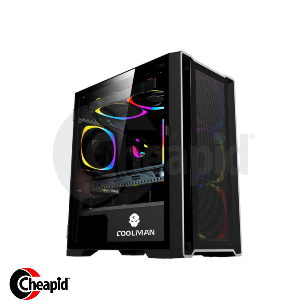 Coolman Ruby Tempered Glass w/ 3pcs Colour Fans Micro ATX Black Casing