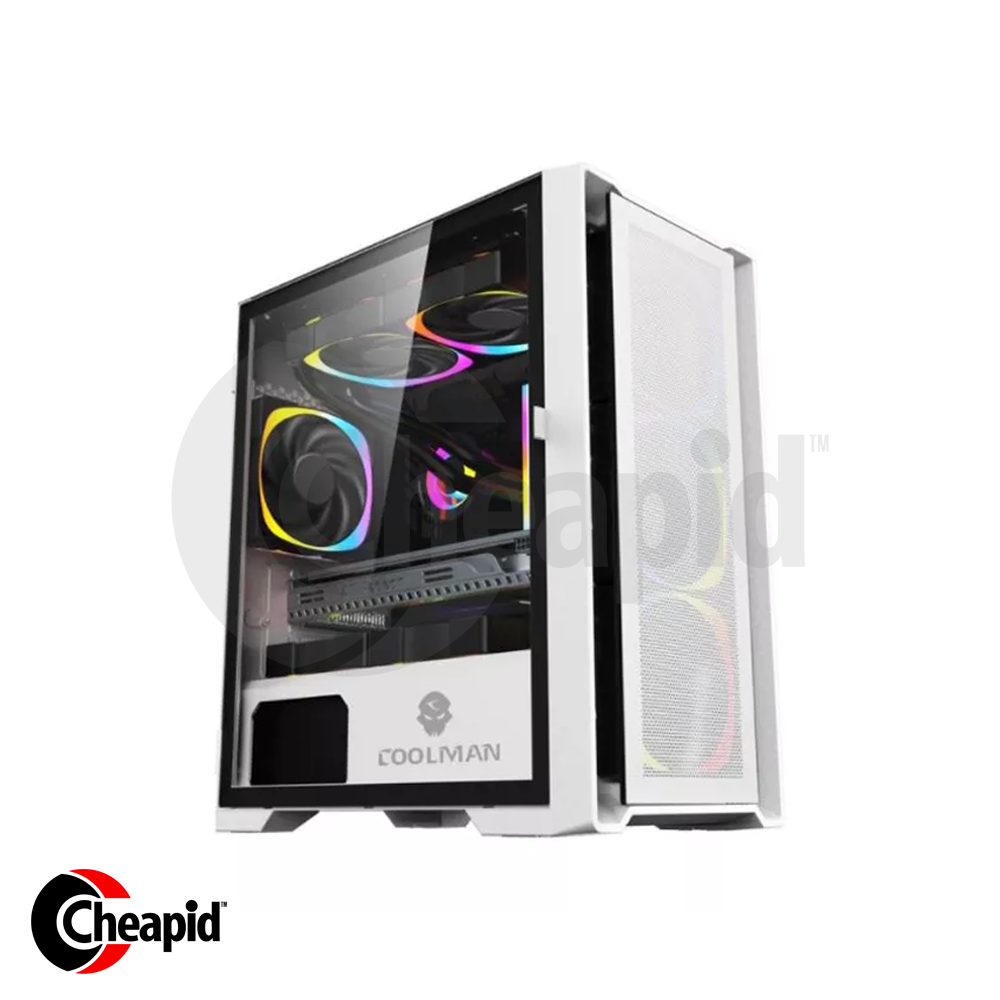 Coolman Ruby Tempered Glass w/ 3pcs Colour Fans Micro ATX White Casing